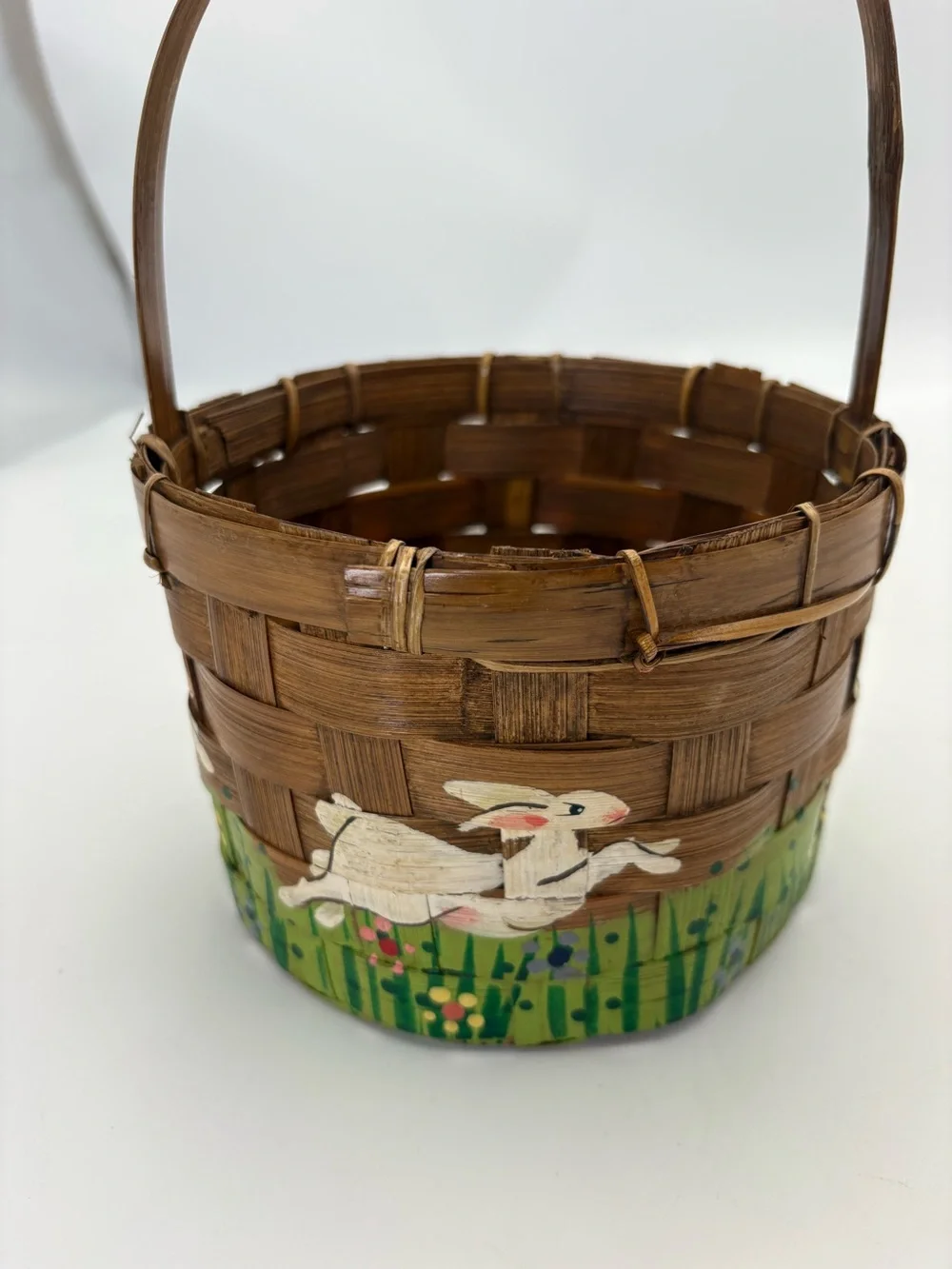 Vintage Handwoven and Hand Painted Easter Bunny Basket